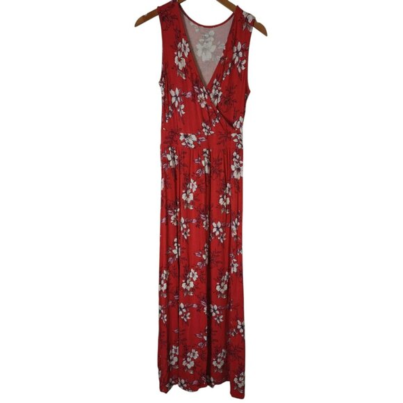 41 by Hawthorn Womens S Red Boho Floral Flowy Babydoll‎ Pleated VNeck Maxi Dress - Picture 1 of 7